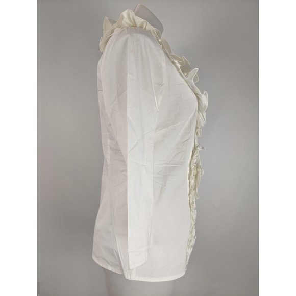 Meredith Women's Top Size 10 Ivory Long Sleeve Button Front Blouse Ruffle NEW - Picture 11 of 13